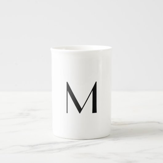 effen wit - voeg zwarte monogram toe porselein kop (Voorkant)