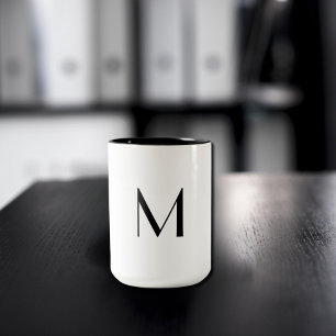  effen wit - voeg zwarte monogram toe  tweekleurige koffiemok