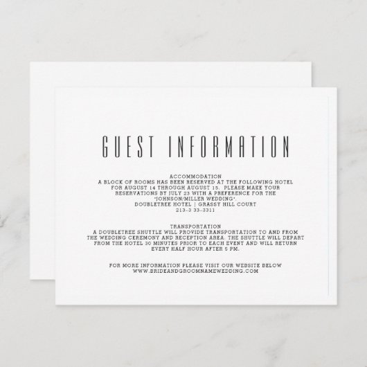 effen wit | Wedding Guest Information Informatiekaartje (Voorkant / Achterkant)