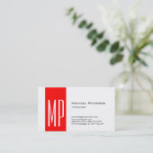 Effen Witte Rode Streep Monogram Visitekaartje (Staand voorkant)