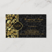 effen zwart en gouden damast visitekaartje (Achterkant)