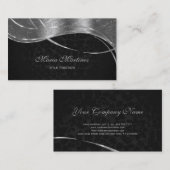 effen zwart en zilveren damast visitekaartje (Voorkant / Achterkant)