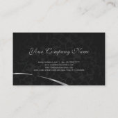 effen zwart en zilveren damast visitekaartje (Achterkant)