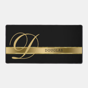 Effen zwart met goudkleurige streep bureaumat