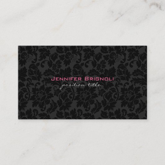 Effen zwart-wit  bloemdamast visitekaartje (Voorkant)