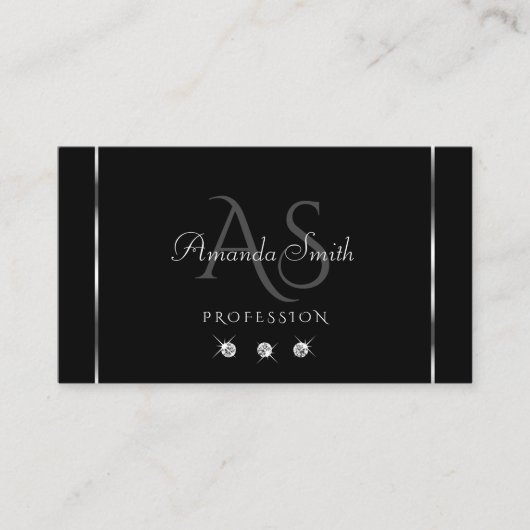Effen zwart zilveren decor Sparkle Diamonds Initia Visitekaartje (Voorkant)