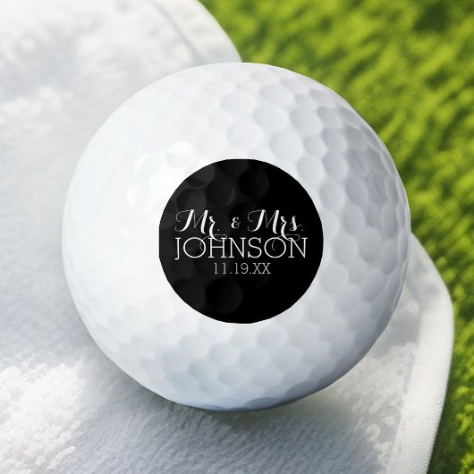 Effen zwarte huwstfeestgeschenken voor Mr & Mrs Golfballen