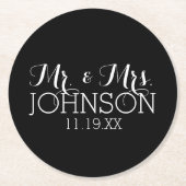 Effen zwarte huwstfeestgeschenken voor Mr & Mrs Ronde Kartonnen Onderzetter (Voorkant)