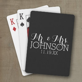 Effen zwarte kleur Mr & Mrs huwelijksgunsten Pokerkaarten
