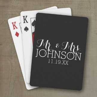Effen zwarte kleur Mr & Mrs huwelijksgunsten Pokerkaarten