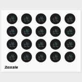 Effen zwarte monogramstickers ronde sticker (Vel)