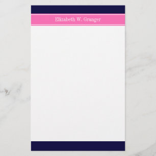 Effene marineblauwe Hot Pink #2 lint naam monogram Briefpapier