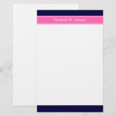 Effene marineblauwe Hot Pink #2 lint naam monogram Briefpapier (Voorkant / Achterkant)