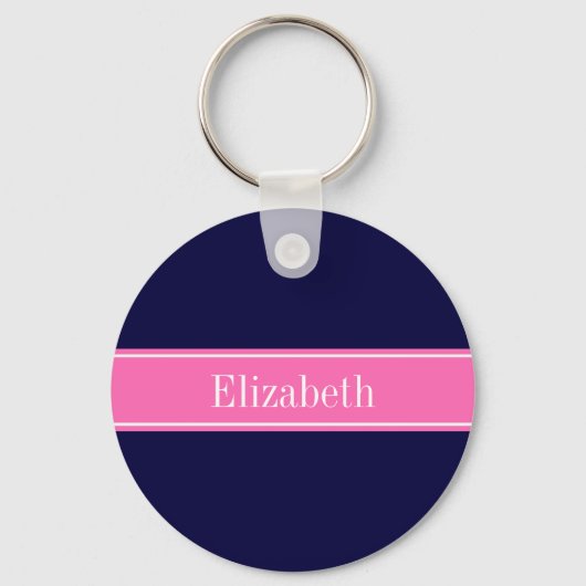 Effene Navy Blauwe Hot Pink #2 Lint Naam Initiaalm Sleutelhanger (Voorkant)