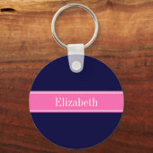 Effene Navy Blauwe Hot Pink #2 Lint Naam Initiaalm Sleutelhanger (Voorkant)
