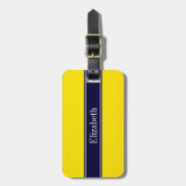 Effengele, Navy Blauwe Lint Naam Monogram Bagagelabel (Voorkant verticaal)