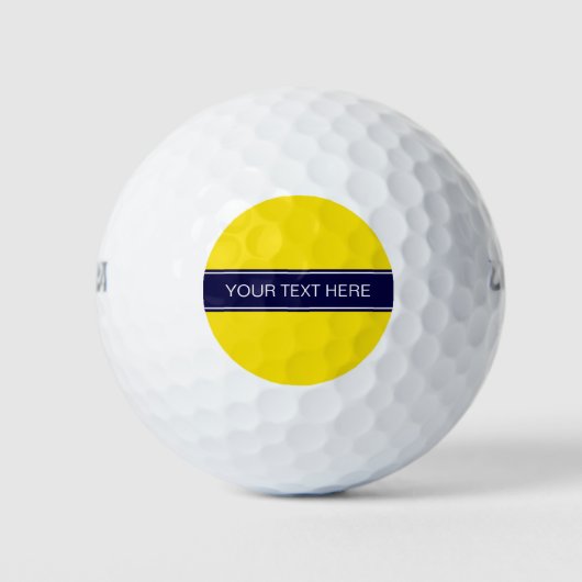 Effengele, Navy Blauwe Lint Naam Monogram Golfballen (Voorkant)