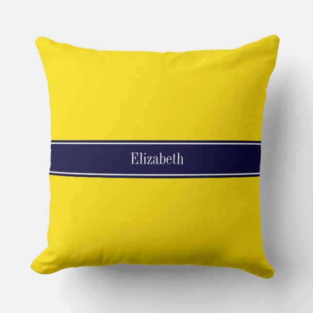 Effengoud, Navyblauw lint naam initialen Kussen (Voorkant)