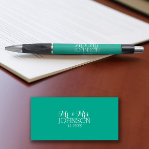 Effenkleur smaragdgroene trouwgunsten voor Mr & Mr Pen