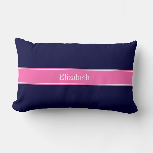 Effennauwse Navy Blauwe Hot Pink #2 Lint Naam Mono Kussen (Voorkant)
