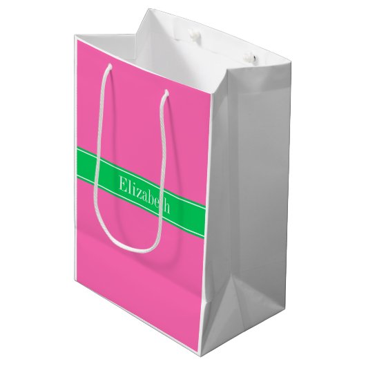 Effenvast Heet Roze #2 Smaragdgroene lint Naam Mon Medium Cadeauzakje (Voorkant Gekanteld)