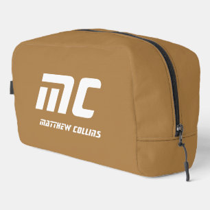 Effenvoudige effen beige monogram naam tekst voor toilettasje