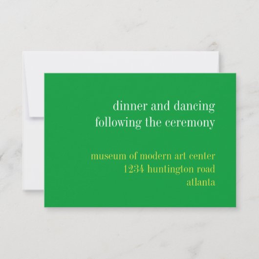Efficiënte groene typografie bruiloftsontvangst bi kaart (Voorkant)