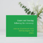Efficiënte groene typografie bruiloftsontvangst bi kaart (Staand voorkant)