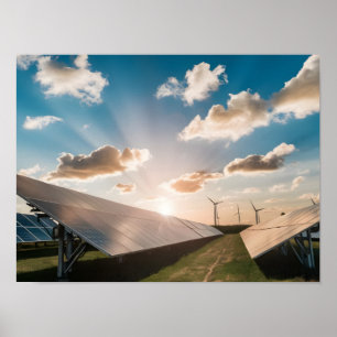 Efficiënte zonnepanelen met Blue Sky achtergrond Poster