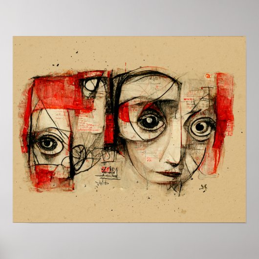 Efficiëntie van Twin - Faces & Eyes Abstracte kuns Poster (Voorkant)