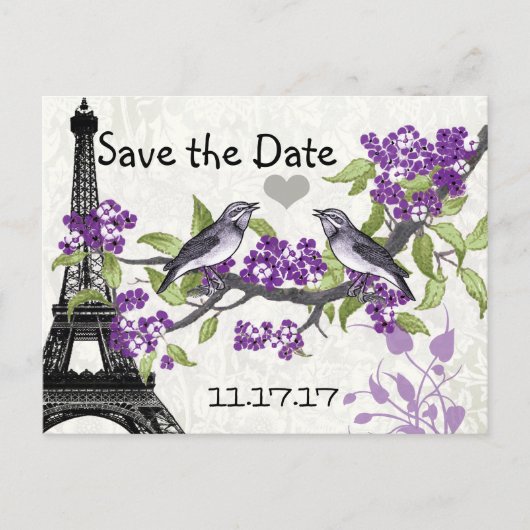 Effiel Tower  Love Bird Save the Date Aankondigingskaart (Voorkant)