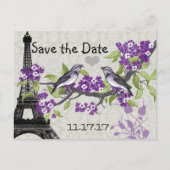 Effiel Tower  Love Bird Save the Date Aankondigingskaart (Voorkant)