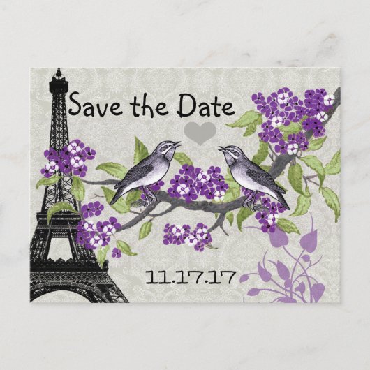 Effiel Tower  Love Bird Save the Date Aankondigingskaart (Voorkant)