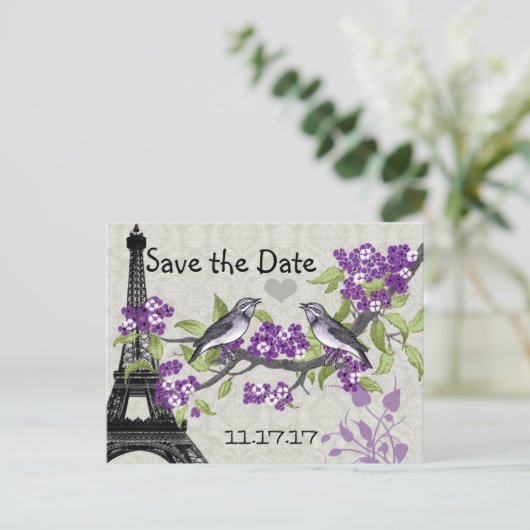 Effiel Tower  Love Bird Save the Date Aankondigingskaart (Staand voorkant)