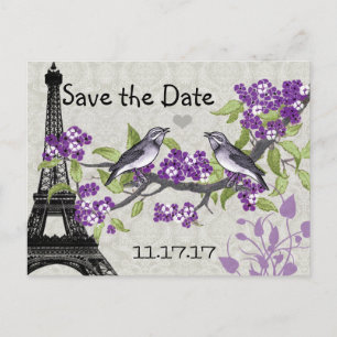 Effiel Tower  Love Bird Save the Date Aankondigingskaart