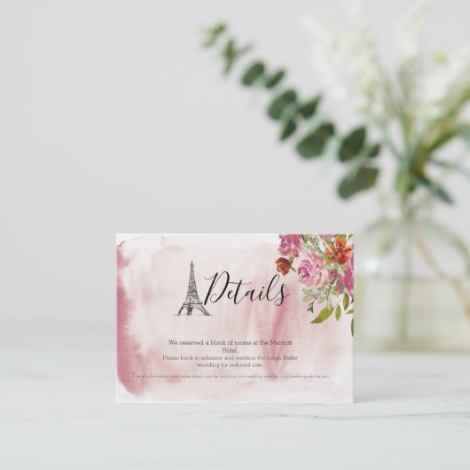 Effiel Tower Waterverf Wedding Details Kaart (Staand voorkant)