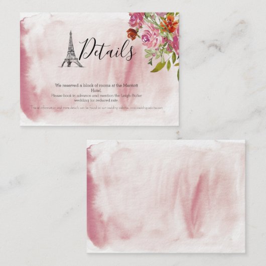 Effiel Tower Waterverf Wedding Details Kaart (Voorkant / Achterkant)