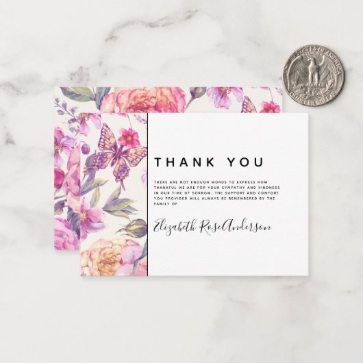 EFRO Floral Butterfly Sympathie Funeral Dank u Notitiekaartje (Voorkant / Achterkant in situ)