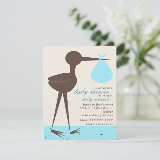 Eg Blue Baby shower van Sophisticated Stork Robin Kaart (Staand voorkant)