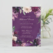 Egaplant Paarse Floral Wedding Rehearsal Dinner Kaart (Staand voorkant)