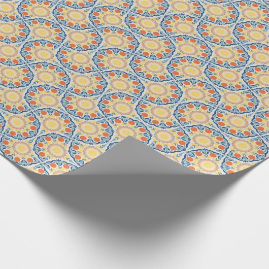 Egeïsche Sinaasappels en citroenen Art Deco Fans Cadeaupapier (Hoek)