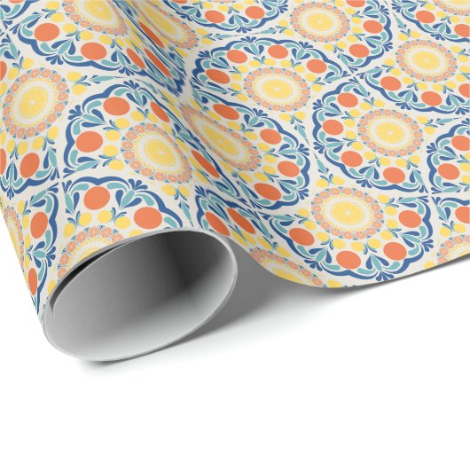 Egeïsche Sinaasappels en citroenen Art Deco Fans Cadeaupapier (Rol Hoek)