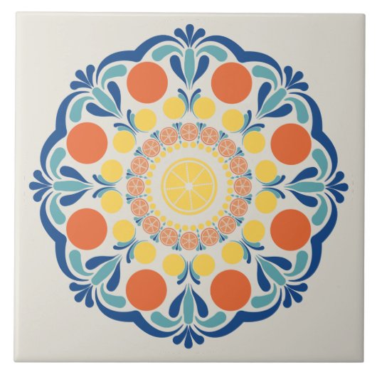 Egeïsche zomerse Sinaasappels en citroenen dot man Tegeltje (Voorkant)