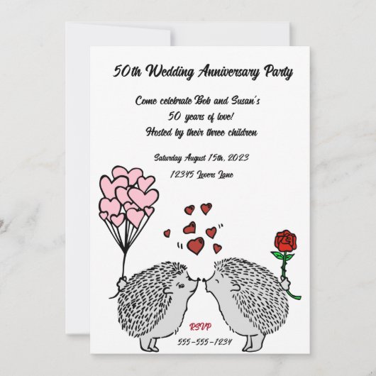 Egel 50th Wedding Jubileum Invitations Kaart (Voorkant)