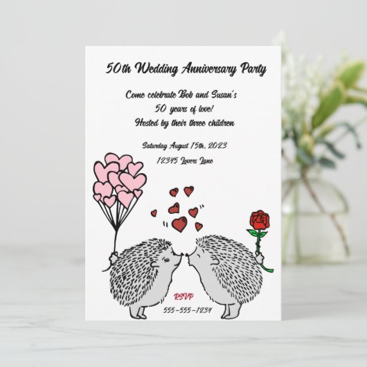 Egel 50th Wedding Jubileum Invitations Kaart (Staand voorkant)