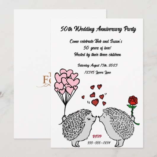 Egel 50th Wedding Jubileum Invitations Kaart (Voorkant / Achterkant)