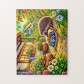 Egel bij kattenvoer op terras legpuzzel (Verticaal)
