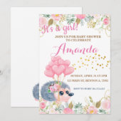 Egel-boegballonnen roze florale baby shower kaart (Voorkant / Achterkant)