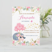 Egel-boegballonnen roze florale verjaardieren kaart (Staand voorkant)