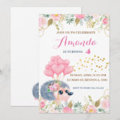 Egel-boegballonnen roze florale verjaardieren kaart (Voorkant / Achterkant)